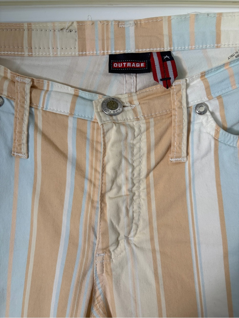 Vintage Y2K Outrage Italy Pastel Striped Flare Jeans Size 26 - Picture 2 of 14